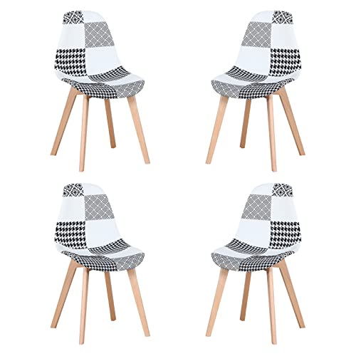 I Love Face 4 Sillas De Comedor Acolchadas, Sillas De Cocina De Estilo Escandinavo Con Patas De Madera Maciza, Adecuadas Para La Cocina, El Comedor Y El Salón Negro Y Blanco I Love Face 4 Sillas De Comedor Acolchadas, Sillas De Cocina De Estilo Escandinavo Con Patas De Madera Maciza, Adecuadas Para La Cocina, El Comedor Y El Salón Negro Y Blanco