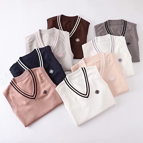 Girls Knitted Cotton V-Neck Vest JK Uniform Pullover Sleeveless Sweater School Cardigan3