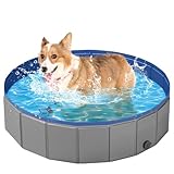 YSJILIDE Portable Dog Pool PVC Pet Swimming Pool Bathtub Collapsible Dog Pool, Hard Plastic Pool for Pets to Swim and Bath (S-32"x 8" Dark Grey)