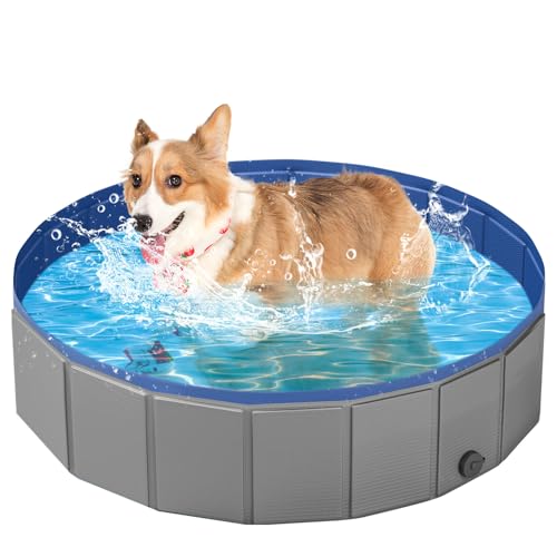 YSJILIDE Portable Dog Pool PVC Pet Swimming Pool Bathtub Collapsible Dog Pool, Hard Plastic Pool for Pets to Swim and Bath (S-32"x 8" Dark Grey)