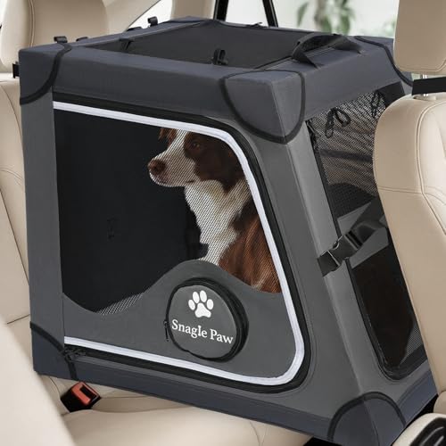 Snagle Paw Faltbare Transportbox Stabiler Transportbox Hund Rückbank mit Kopfstützen-Gurt Metallrahmen Reisebox für die Autorückbank für Mittel/große Hunde Hundebox Mit Netztüren & Weiche Polsterung
