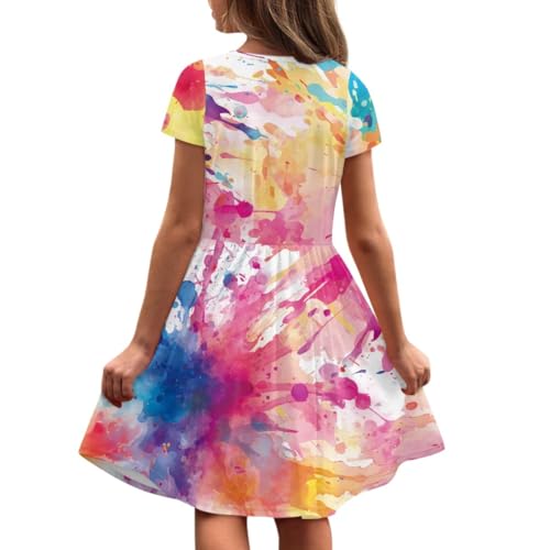 ENLACHIC Girl's Paint Splatter Print Short Sleeve Tshirt Dress Summer Casual Beach Sun Dress with Pockets 2-14 Years4