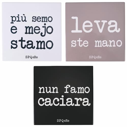 Set mit 3 dekorativen Fliesen 20 x 20 cm aus Keramik, Unterseite aus Kork, S.P.Q.eRe