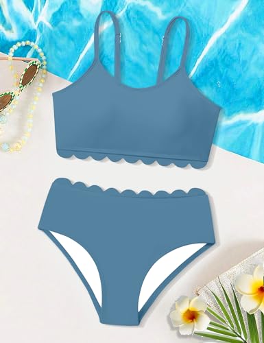 Image of Girls Swimsuit Two Piece Bathing Suit Ruffle Trim Swimsuits for Girls Tankini with Drawstring Shorts Swimwear 9-18Y