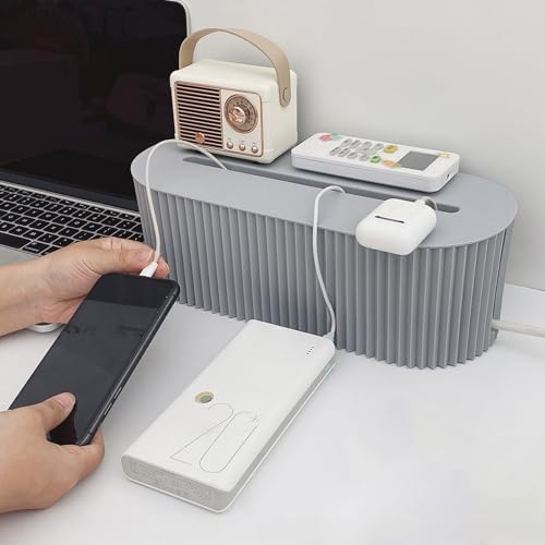 WPKD BLUEIY Cable Tidy Box,Plastic Cables Organised Box with Lid,Hide Extension Blocks and Electrical Cables for Office Home Hiding Messy Cables Wire(33x13x12cm,378g,Blue) - Image 2