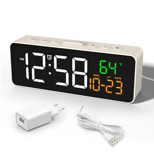 Netzu Digital Wecker Klein, Nachttisch Wecker mit Temperaturanzeige, Datum, 4 Helligkeit, 3 Lautstärke, Snooze, 12/24 Stunden, Wecker Laut für...