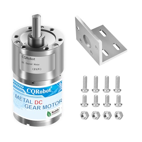 CQRobot 393.8:1 Metal DC Geared-Down Motor 37Dx59.8L mm 24V, with Al Alloy Installation Mounting Bracket Kit. 24V-6W-25RPM-70 kg.cm (972 oz.in). D-Shaped Output Shaft 6 mm Diameter and Long 16 mm.