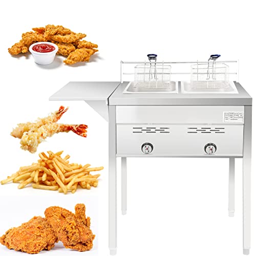 NJTFHU Commercial Two Tank Deep Fryer,Propane Cooker with Two Stainless Baskets and Steel Oil for Outdoor Frying