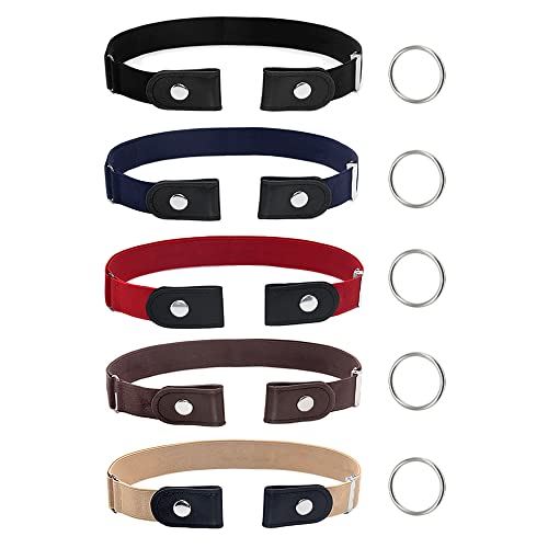 Vasemele Ceinture Sans Boucle Femme 5 Pièces Ceinture Extensible Sans Boucle Ceinture Femme Ceinture Invisible Unisexe Réglable Dégagement Rapide Élastique Ceinture pour Jeans Pantalon Robe Cover