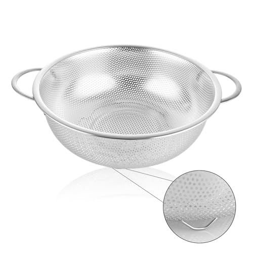ASelected Stainless Steel Colander 22CM Micro-Perforated Metal Colander With Handle Heavy Duty&Healthy Kitchen Strainer For Washing Draining Pasta Rice Vegetable Fruit Noodle Spaghetti Dishwasher Safe
