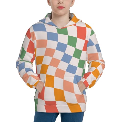 Wavy Checkerboard Kids Pullover Hoodies Boys Sweatshirts Girls Athletic Clothes with Pocket