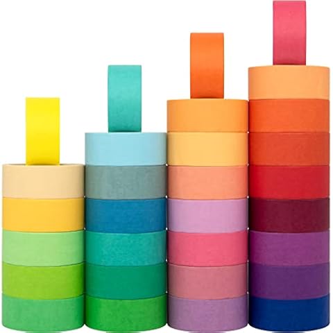 LEOTER 30 Rolls Washi Masking Tape Set, 15mm Wide Colorful Rainbow, Decorative Writable Craft Tape for DIY Scrapbook Designs Cover
