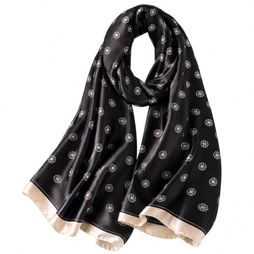 Image of MAIRY Black Pattern Satin Scarf Neckerchief Gifts for Friends Scarf Women Ladies Long Satin Lightweight Outdoor Shawl Wraps Printed Head Scarf Ladies Gifts 180112