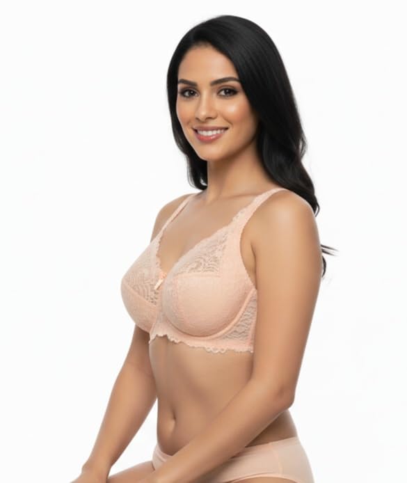 Image of Women's High-Support Lace Bra, Non-Padded, Unlined, Full Coverage, Lingerie