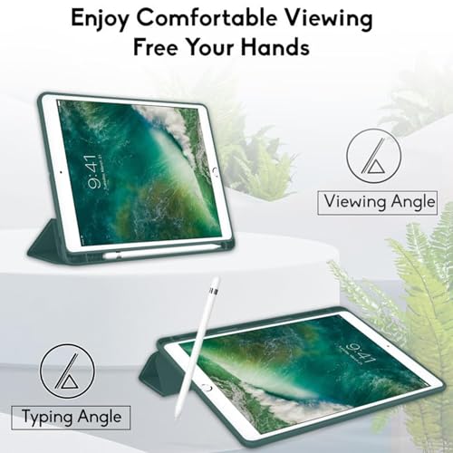 Image of M Cart Smart Case iPad 7 (2019) / iPad 8 (2020) / iPad 9 (2021) 10.2 inch Flip Cover | Leather Finish Flip Cover Shockproof Back Case for iPad 7 / iPad 8 / iPad 9 (10.2 in) (Trifold Green)