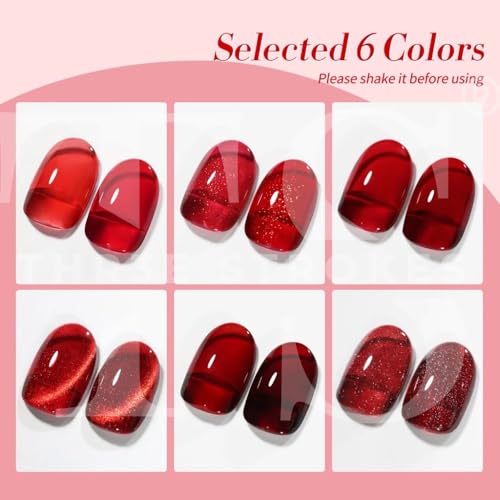 Image of THR3E STROKES Gel Nail Polish Set - 6 Colors Gel Polish Glitter Gel Polish Sparkle Nail Polish Gel Manicure DIY Salon Nail Art Gifts (RED ALLURE, 7.5ML)