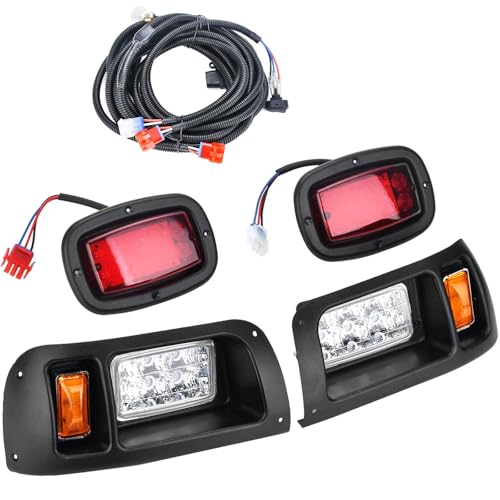 Lochnchn LED Lighting Kit 12V Headlight Tail Light Kit for Club Car DS Golf Carts 1993-UP Street Legal Waterproof Black/Red