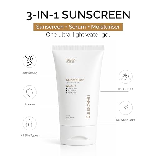 Image of Personal Touch Sunscreen SPF50 PA++++ for Face | Sunstalker Korea 3 in 1 Formula | with Niacinamide | Tanning & Aging Defense | Lightweight No White Cast | Oil-Free, Acne Safe | 30 ml