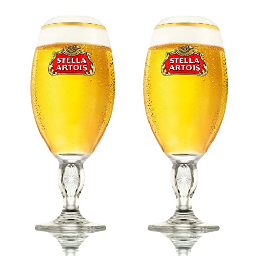 GarageBar | Stella Artois Glasses | Stemmed Chalice Beer Glass | Official Merchandise | Comes with 2X Beer Drip Mats (2 Half Pint/10oz)