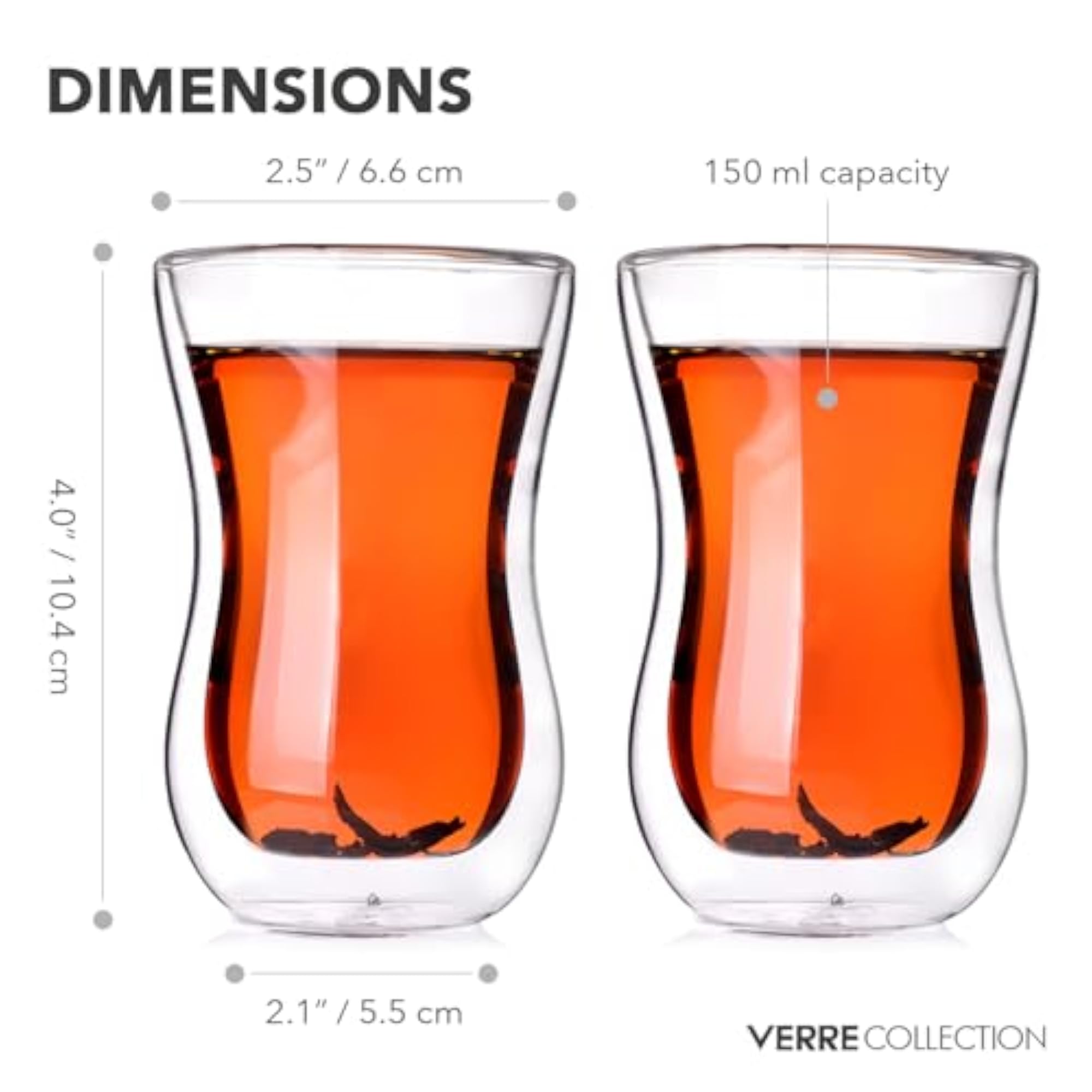 Original Double Wall Turkish Tea Glass Cups, Set of 2
