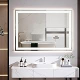 Clevich Badspiegel mit Beleuchtung 80×60 cm, LED Spiegel mit 3 Lichtfarben Dimmbar, Gehärtetes Glas Explosionsschutz, Touch-Schalter, Memory-Funktion, Beschlagfrei, Badezimmerspiege mit Licht