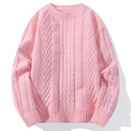 Men Knitted Men's Sweater Round Neck Twists Weaving Pink Pullover Men Warm Sweater Tops2