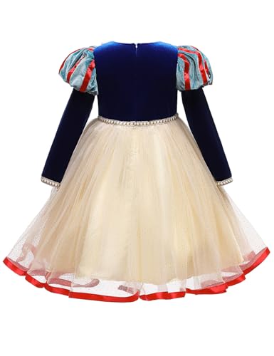 Girls' Velvet Dress with Sequin Mesh,Snow White Dresses,and Bow Headband,Autumn and Winter,Blue2