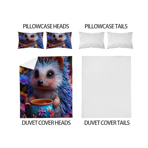 Linge de lit herisson imprimé 3D avec housse de couette animaux microfibre fermeture eclair - 4
