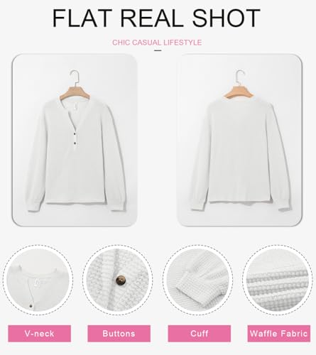 Dokotoo Womens Waffle Knit Tops 2025 Dressy Casual Button Shirts Long Sleeve V Neck Blouses Basic Tee3