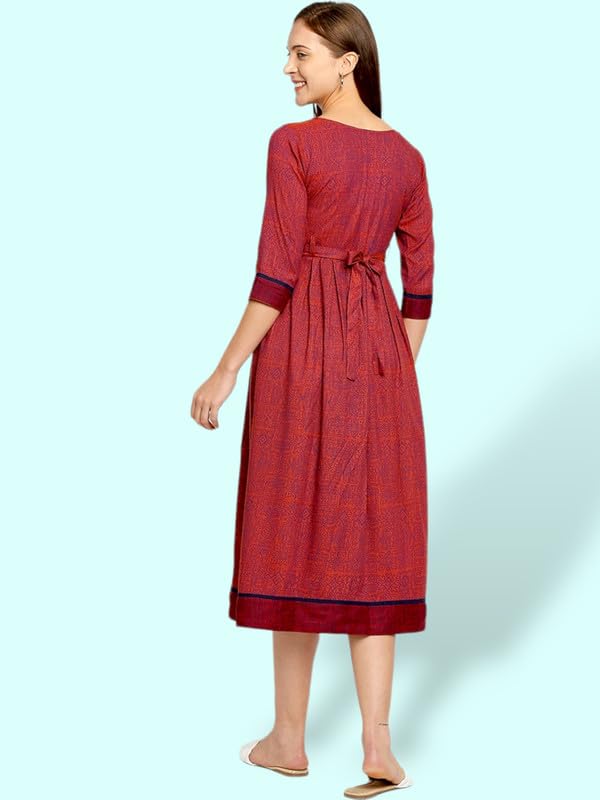 Image of DUMMY SHAPE Maternity Gown for Women | Feeding Flare Kurta with Dual Nursing Zippers for Pre & Post Partum | Maternity Dresses for Women Cotton (DS-MAT-P052 2XL, Maroon)
