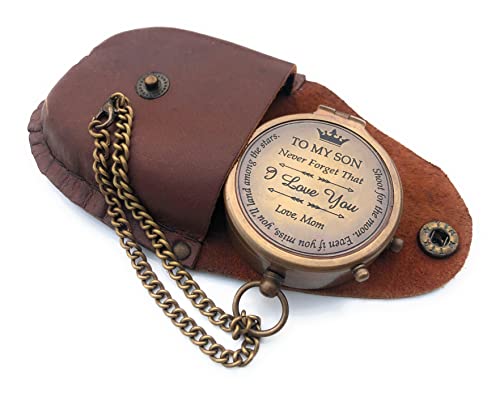Brújula de latón portátil con estuche de cuero miniatura 1