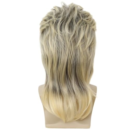 Image of Swiking Mens Mullet Wig Blonde and Dark Foot Retro 70s 80s Disco Rocker Curly Punk Fancy Party Halloween Cosplay Costume Full Wigs (Black and Blonde)