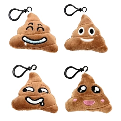 YUVKIN Lot de 4 Mini Porte-clés Peluche Emoji Caca pour Enfants, Cadeaux d'Anniversaire, Remplissage de Sacs de Fête, Décoration Amusante (6 cm)