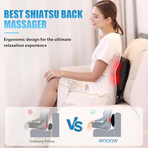 WOQQW Back Massager with Heat, Shiatsu Back and Neck Massager, Deeper Tissue Kneading Massage Pillow for Shoulder, Leg, Foot, Body Relieve Muscle Pain - Relax Gift for Her/Him/Friend/Dad/Mom - Image 3
