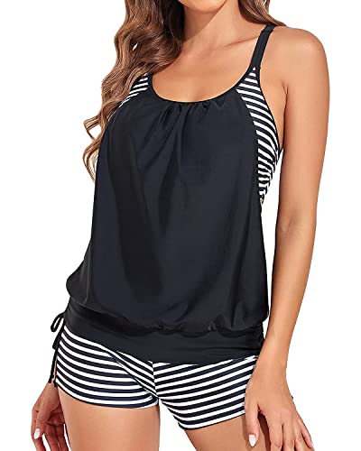Image of Holipick Blouson Tankini Swimsuits for Women - Two Piece Tummy Control Bathing Suit with Shorts Modest Swimwear