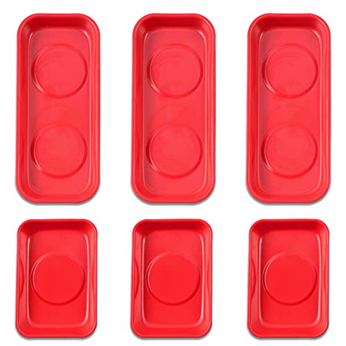 Wxtools 6 Pcs Red Magnet Tray (3.6" X 2.4" / 5.9" X 2.5" Square), Magnetic Dish Parts Tray Bolt Organizer Tray, Ideal Magnetic Tool Trays Magnetic Nut And Bolt Tray For Diy Handyman, Woodworker #TOP8