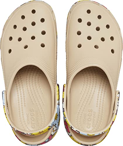 Image of Crocs Women's Classic Graphic Platform Clogs, Platform Shoes, Chai /Multi, 8 Women