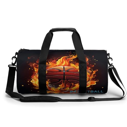 Sac de gym basket-ball à flammes sac de sport cylindrique de 45cm