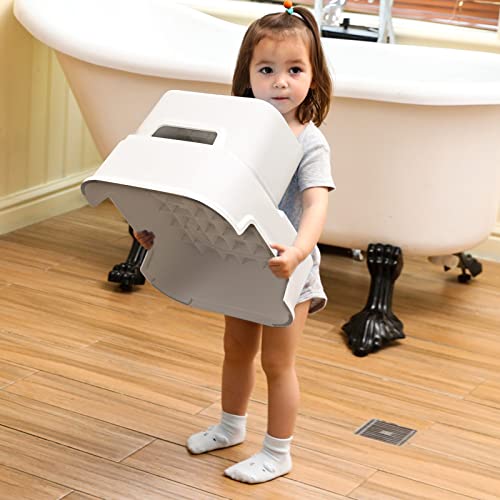 Two Step Stool For Kids, Double Up Toddler Step Stool For Potty Training, Kitchen, Bathroom, Toilet Stool With Anti-Slip Strips For Safety, Stackable, Wide Step (2 Packs White) #TOP7