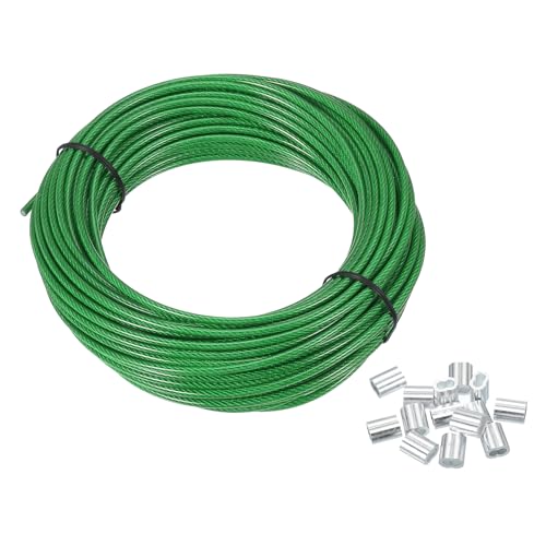 Cable de acero inoxidable 3mm PATIKIL de 20m con vinilo verde y férulas para luces