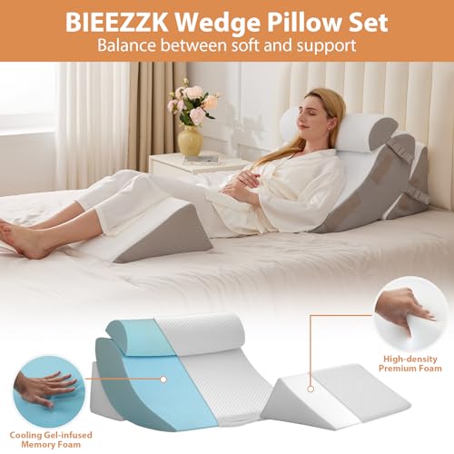 Bieezzk Orthopedic Bed Wedge Pillow Set 4Pcs, Wedge Pillow Set For Back Pain Relief, Sitting Up In Bed, Post Surgery, Acid Reflux, Snoring&Gerd, Body Pillow For Sleeping,Leg,Neck,Shoulder Support thumb #3