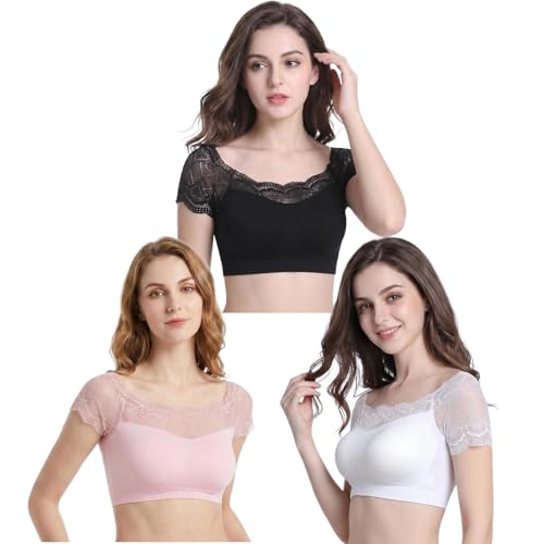 Image of DRESHOW Lace Bralette Tank Tops Wireless Bra Lace Crop Top Removeable Pads Yoga Sports Bra Undershirt for Women & Teens