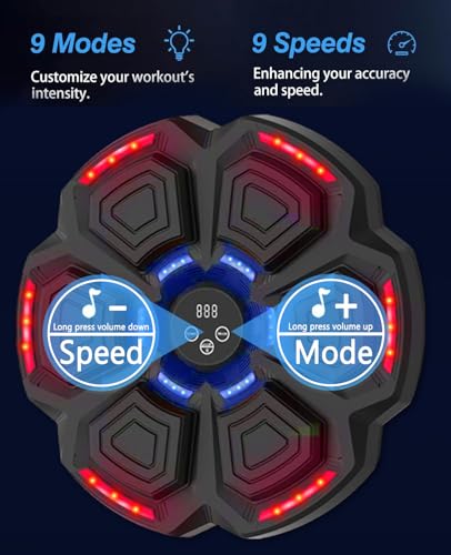 Music Boxing Machine Adulti,Macchina da Box Musical con Guanti da Boxe,9 modalità di velocità e modalità di conteggio supportano Bluetooth,LED Musica Boxe Allenamento per adulti e bambini Exercise