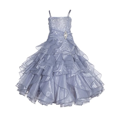 ekidsbridal Rhinestones Organza Layers Junior Flower Girl Dresses Christening Dress 164S 14 Silver