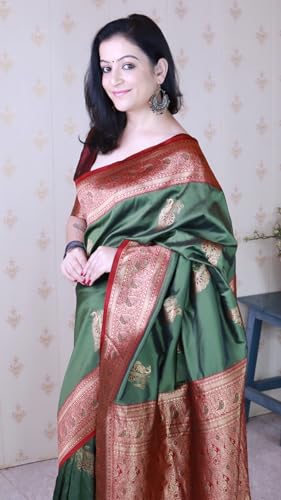 Image of SGF11 Women's Kanjivaram Pure Soft Silk Saree With Blouse Piece