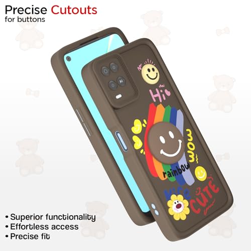 Image of Pikkme Back Cover for Oppo A54 | Soft Silicone| Cute Rainbow Smile & 3D Cartoon Flower Design | Shockproof Raised Camera Protection Bumper Case (Brown)