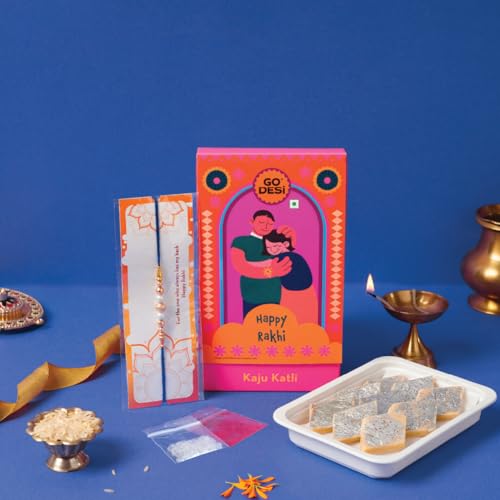 Image of GO DESi Kaju Katli 100 grams and Rakhi Combo | Rakhi Gift for Brother | Roli Chawal Set | Raksha Bandhan Sweets Combo Hamper | Indian Sweets Mithai