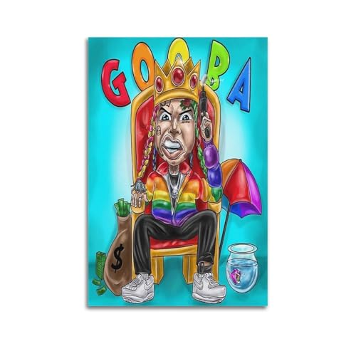 6ix9ine Stampa artistica da parete su tela con copertina dell'album con autografo, copertina dell'album musicale, pop hip hop, cantante rap, star, decorazione artistica da parete per ragazze e ragazzi