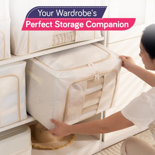 Image of HOKIPO 66L Cloth Organizer for Storage, Large Storage Box for Clothes, Cream Pack of 1 (AR-6670-CRM)