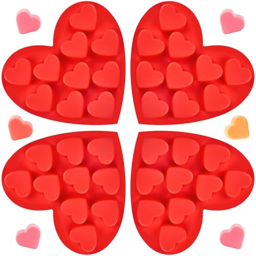 YXHZVON Moldes de Barra de Chocolate Rojo, 4 Piezas Silicona Molde Chocolate Tableta, Forma de Corazón, Moldes Silicona Reposteria para Dulces, Cubitos Hielo, para San Valentín